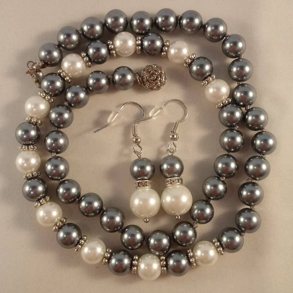 8mm Gray South Sea Shell Pearl Necklace Matching Earrings Set AAA+ Gorgeous Gift